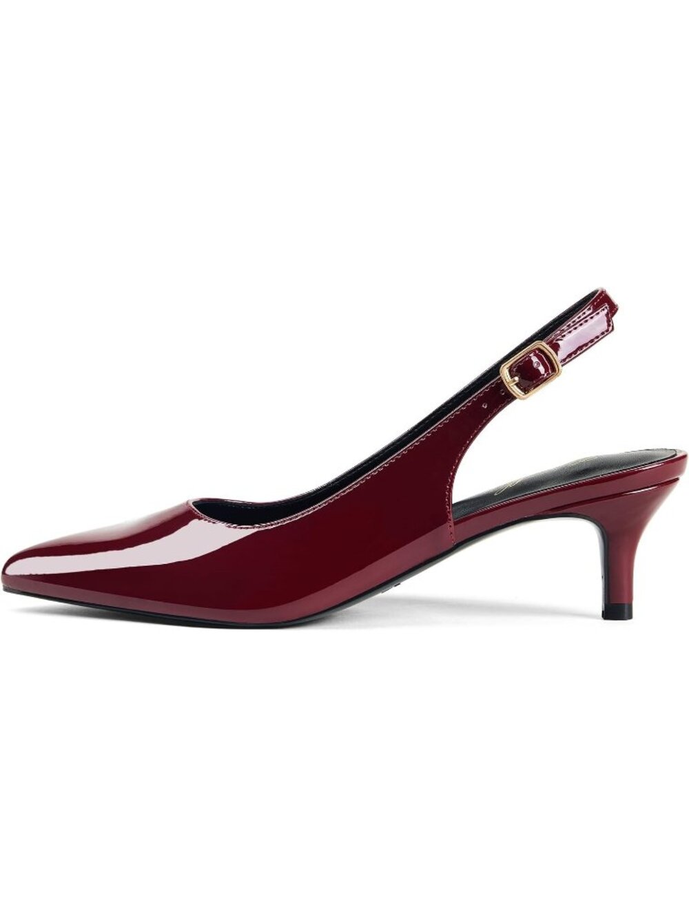 Women's Wine Red Patent Slingback Pump Pointed Closed Toe Low Kitten Heel Shoes